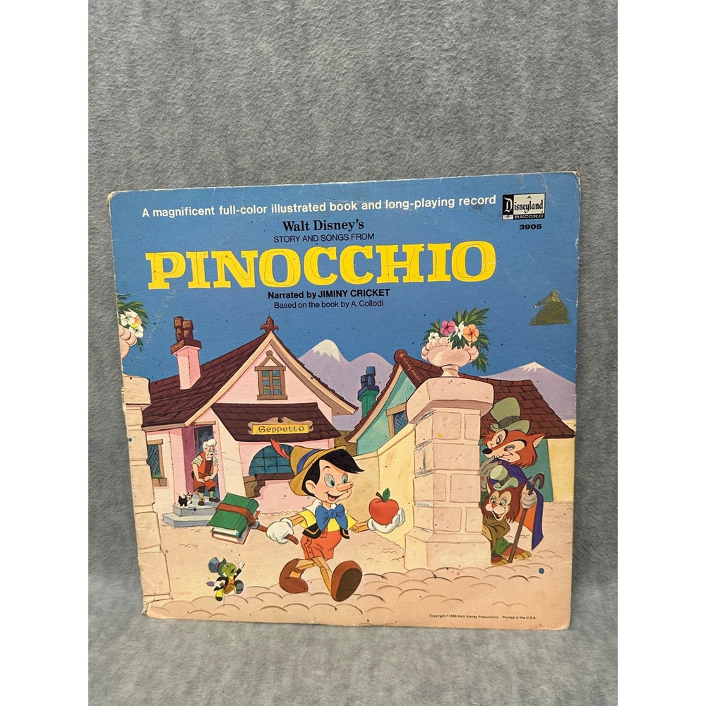 Disneyland Record Pinocchio Blue‎ 1969 Vinyl Storybook 3905 Jiminy Cricket